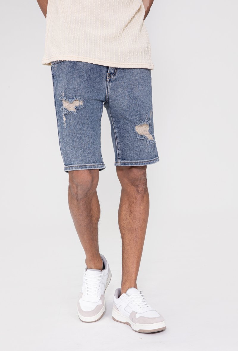 Stretch ripped denim shorts hotsell