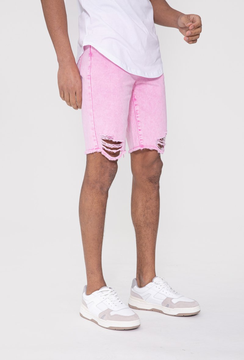 Ripped stretch denim shorts
