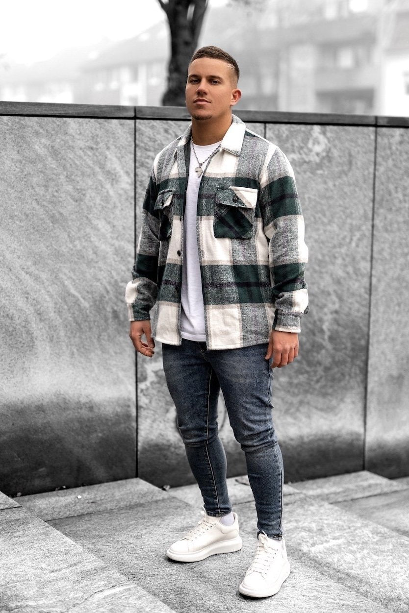 Frilivin Jean A Carreaux Veste Confortable Avec Motif à Carreaux