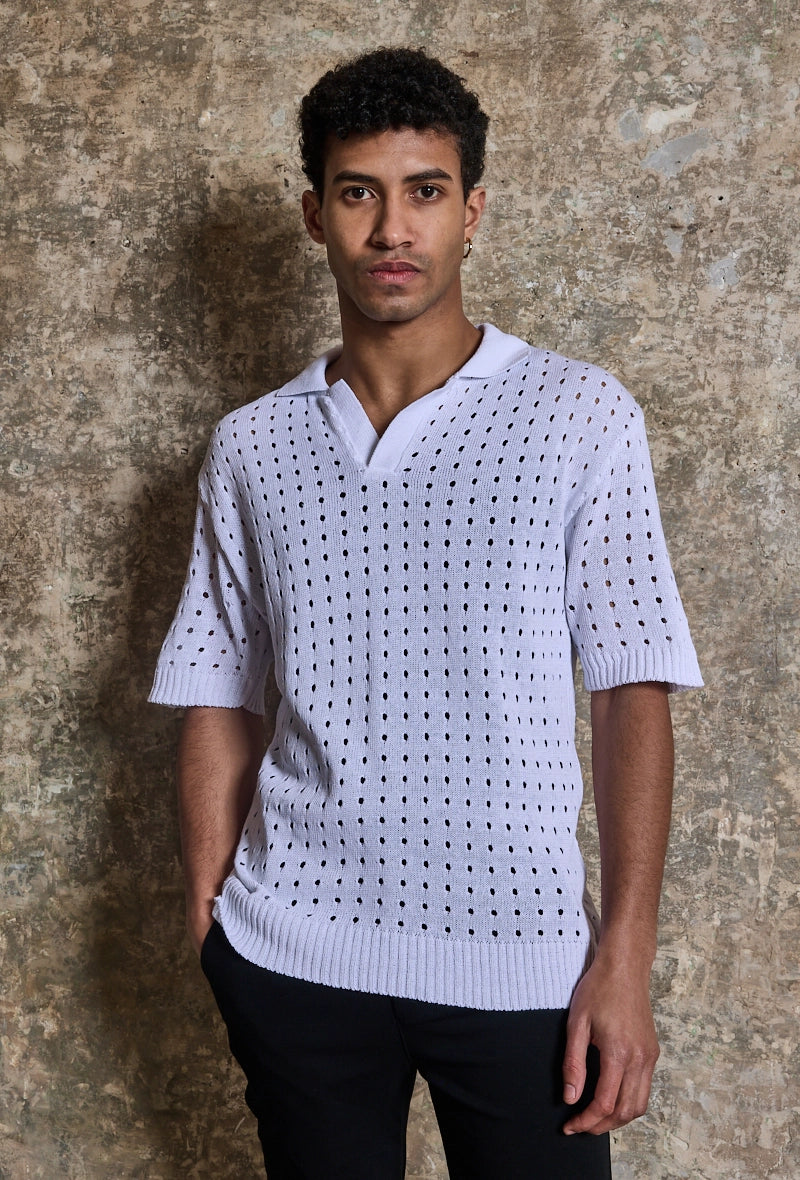 Short-sleeved holed polo shirt