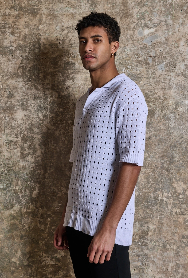 Short-sleeved holed polo shirt