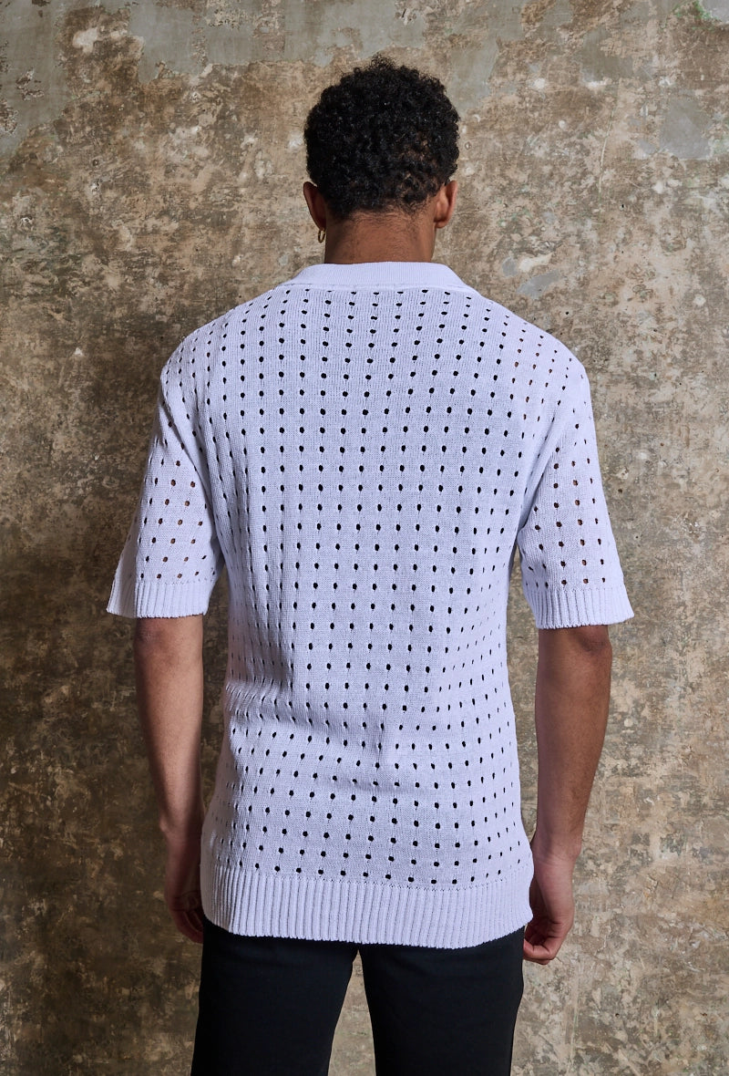 Short-sleeved holed polo shirt