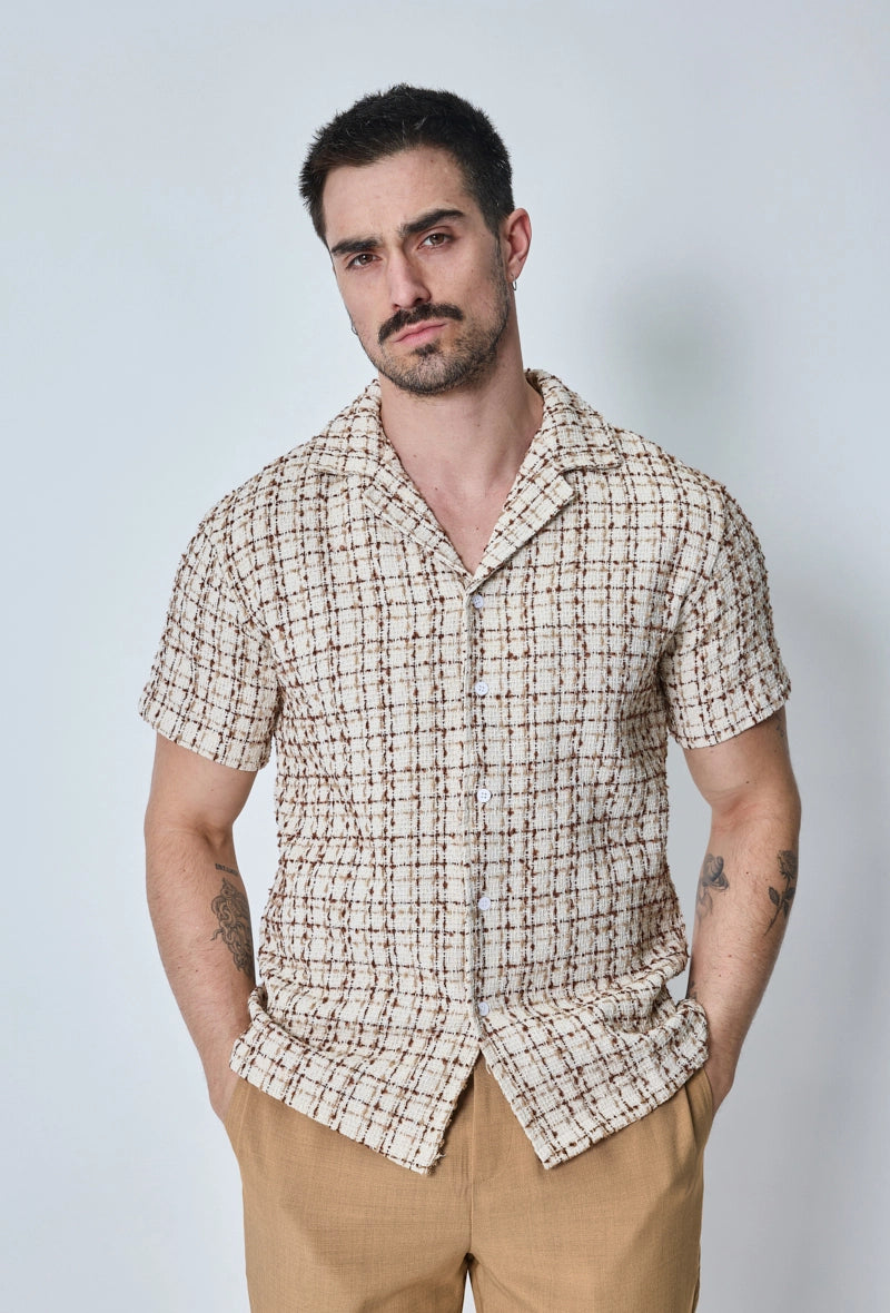 Chemise manches courtes texturée à carreaux