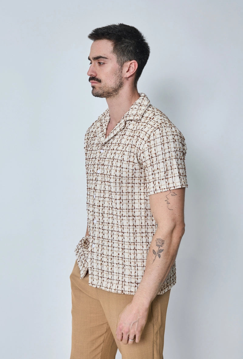 Chemise manches courtes texturée à carreaux
