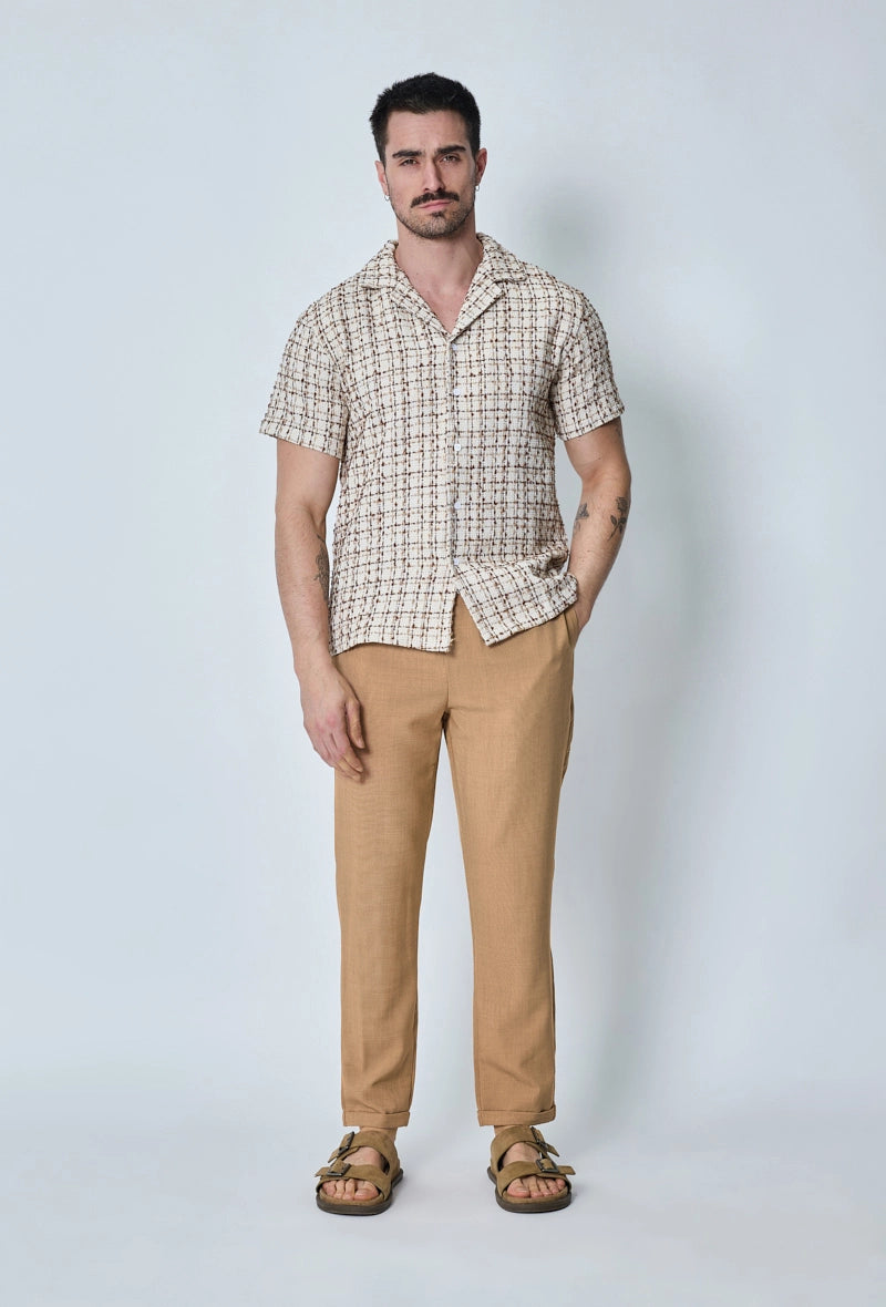 Chemise manches courtes texturée à carreaux