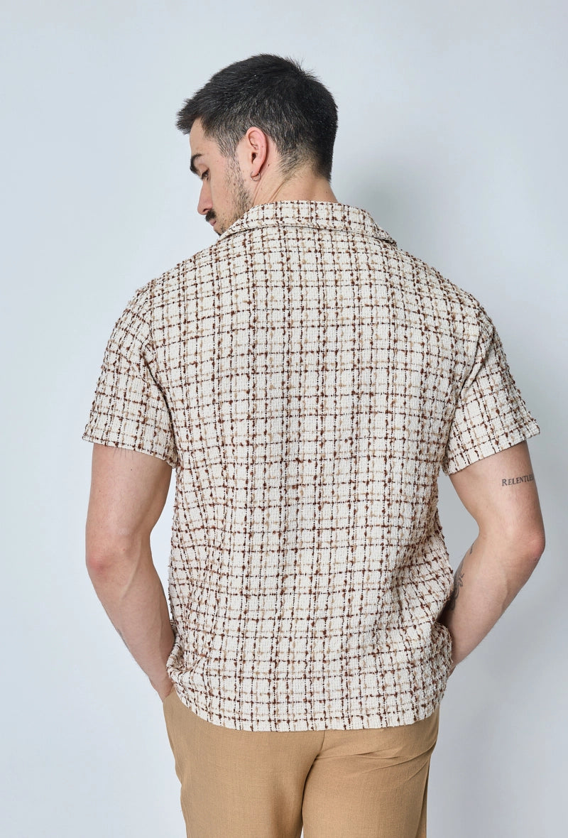 Chemise manches courtes texturée à carreaux