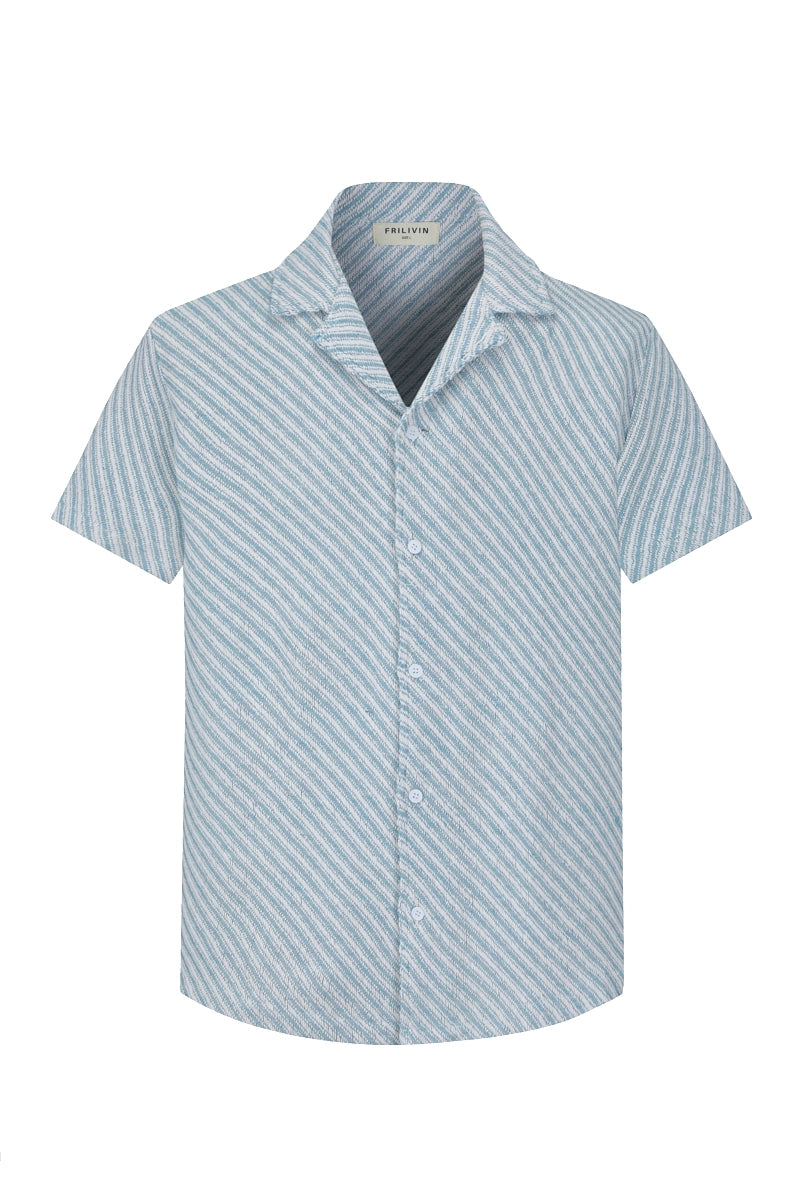 Chemise manches courtes texturée à rayures