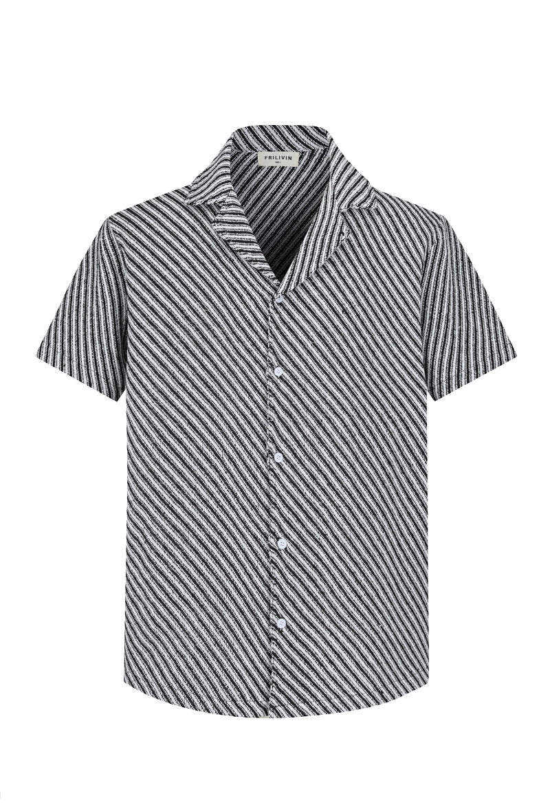 Chemise manches courtes texturée à rayures