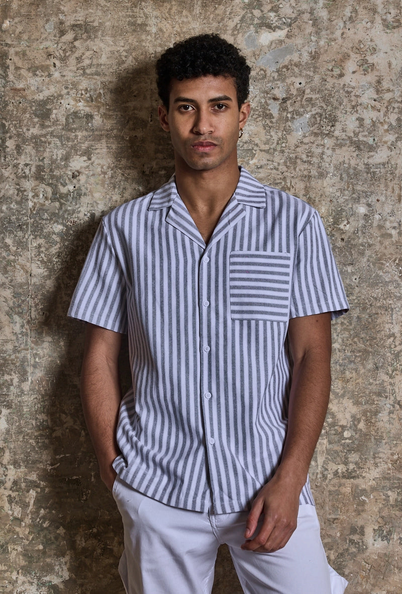 Chemise Homme Rayure Manches Courtes Slim Col Carré Léger Eté Jaune Chemise Homme Rayure Manches Courtes Slim Col Carré Léger Eté Jaune