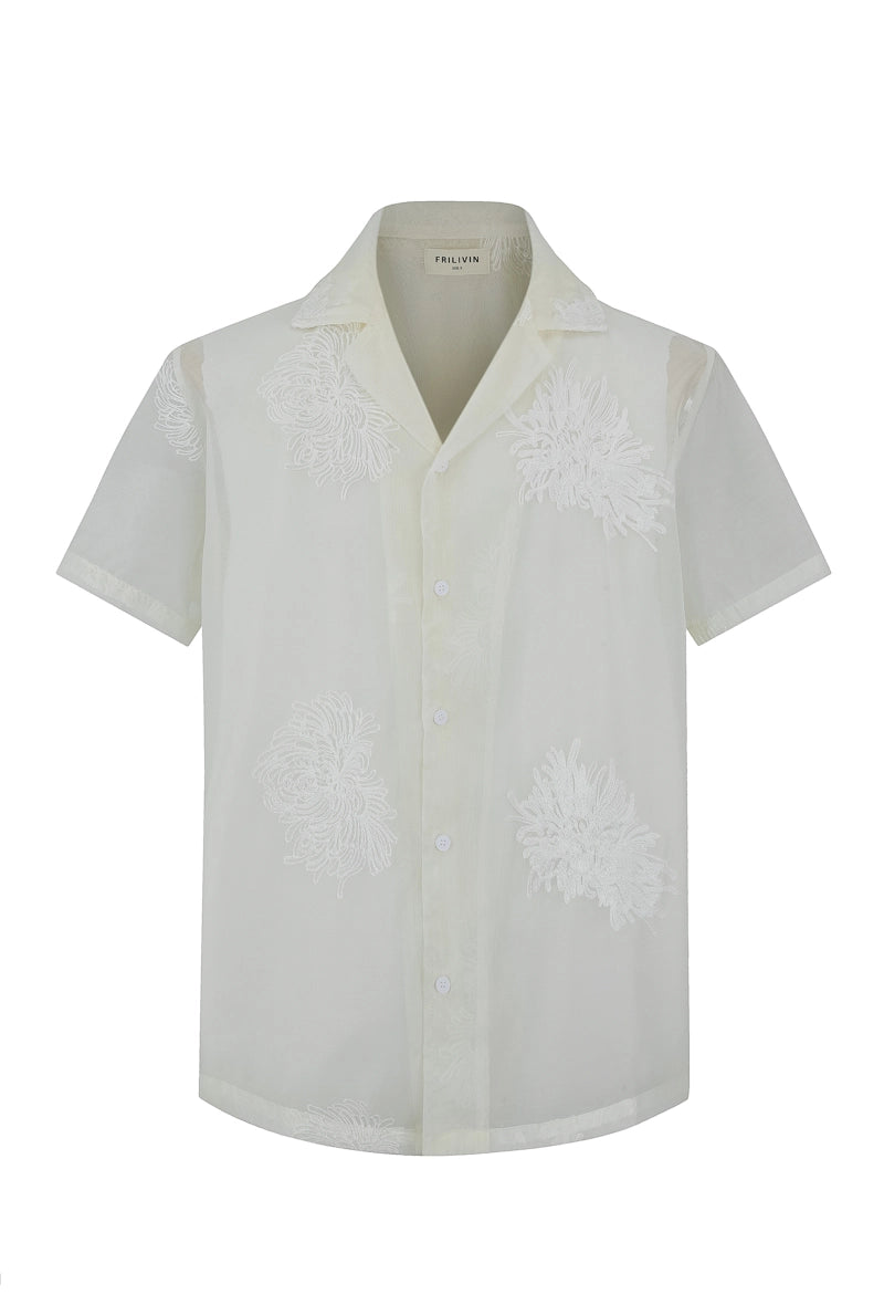 Chemise manches courtes à motifs fleuris broder