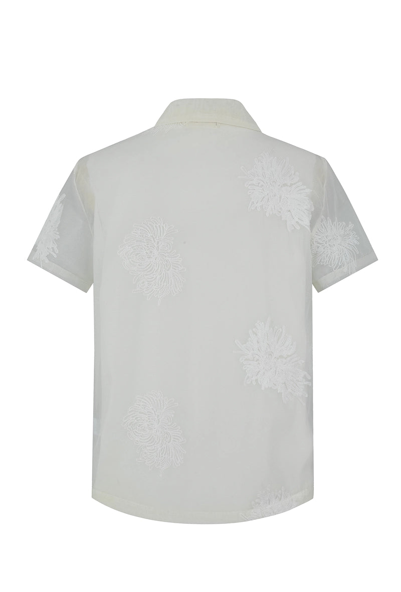 Chemise manches courtes à motifs fleuris broder