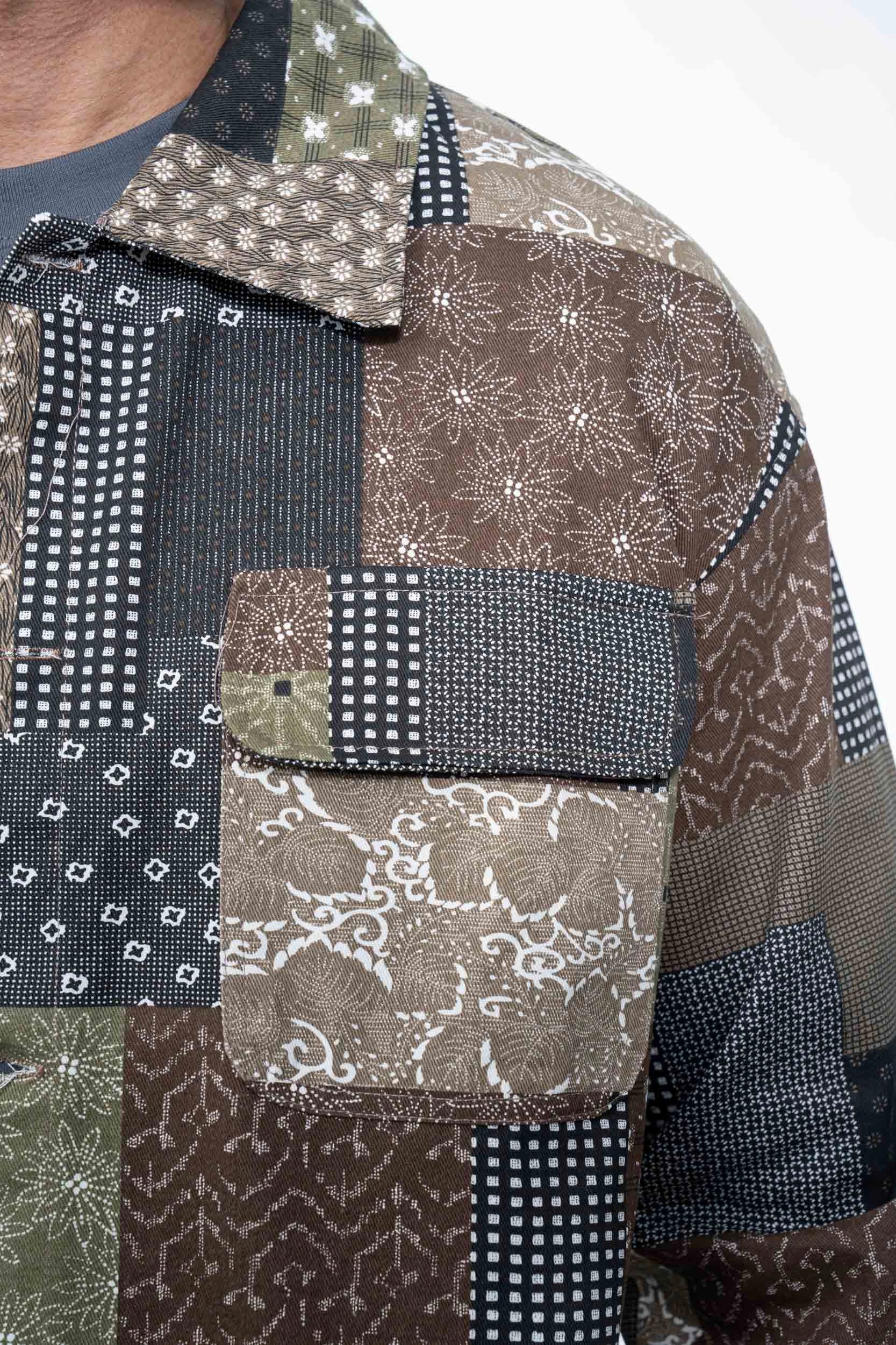 Chemise à manches longues patchwork de différents motifs et tissus