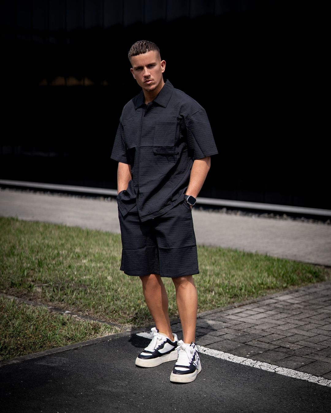 Textured plain shirt shorts set – Frilivin