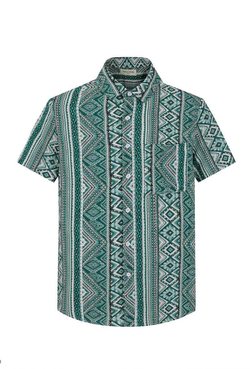 Chemise manches courtes à motifs géométrique