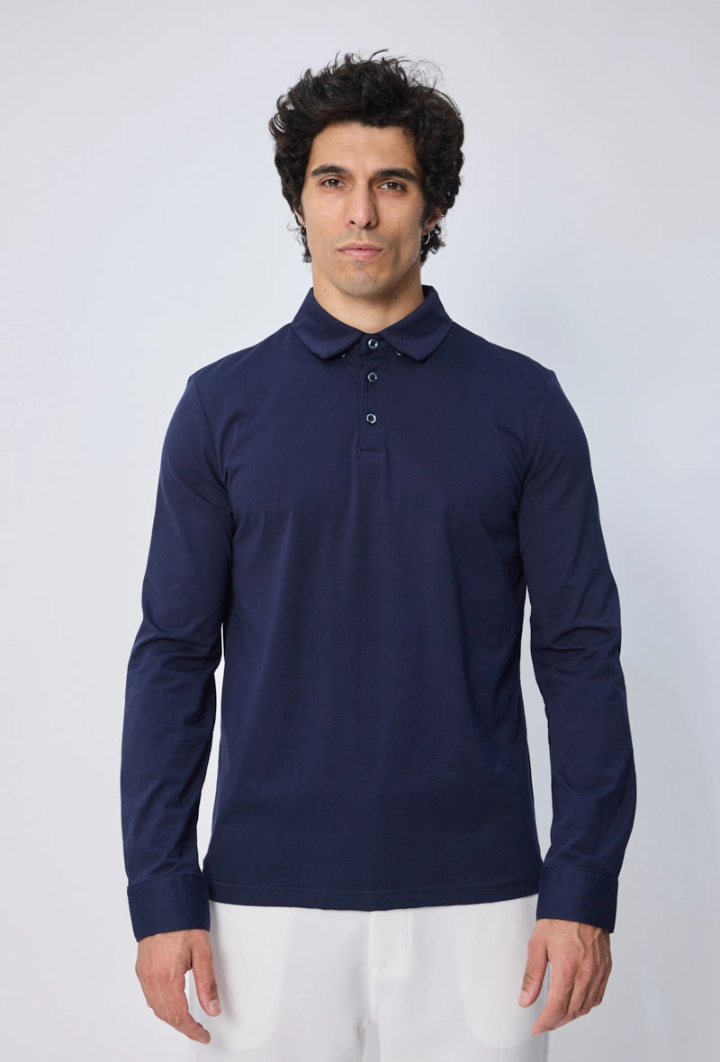 Polo uni à manches longues