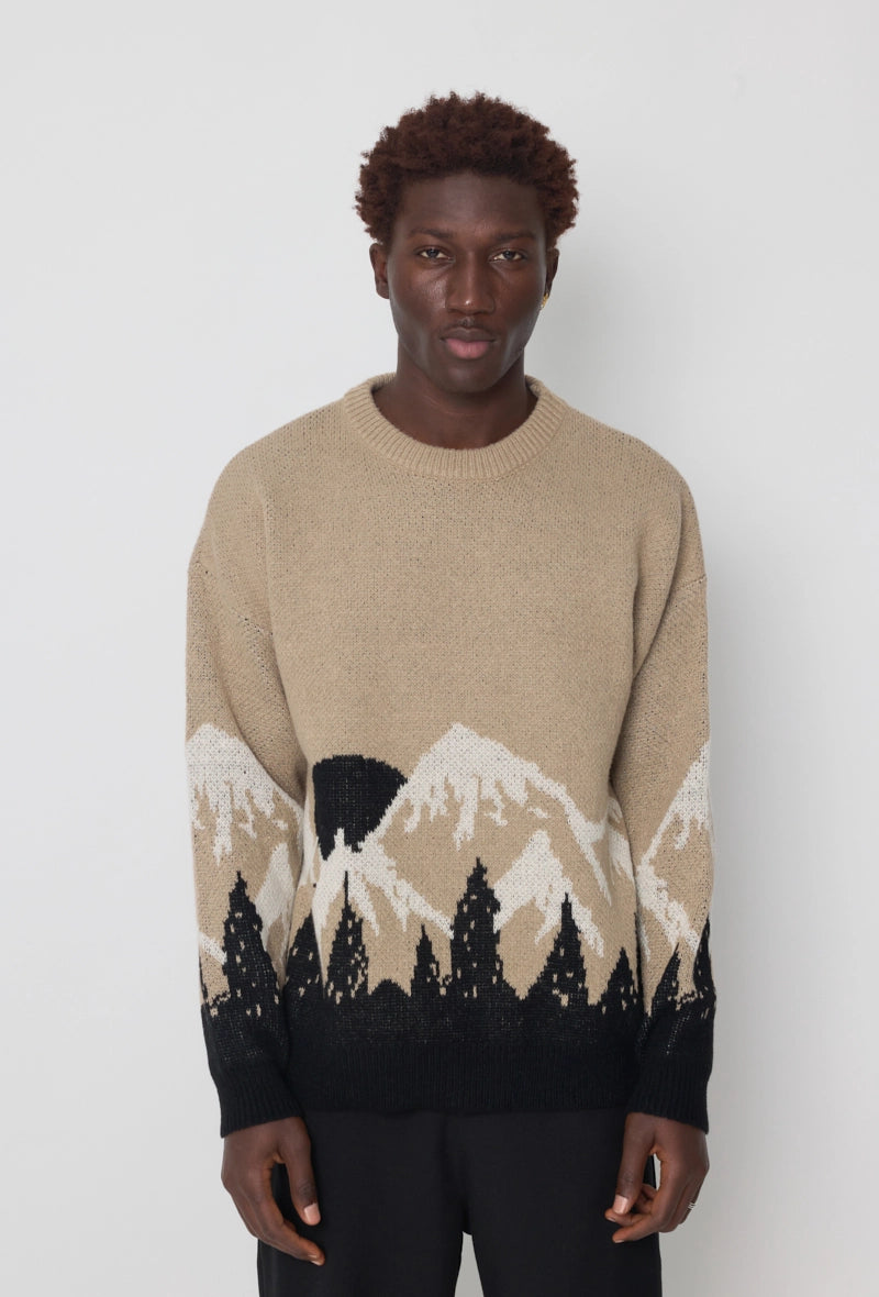 Pull col rond à motif montagne net – Frilivin - Main Image