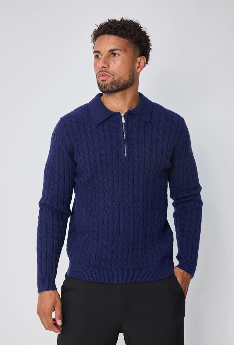 Pull à zip avec motif col polo