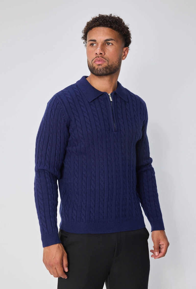 Pull à zip avec motif col polo