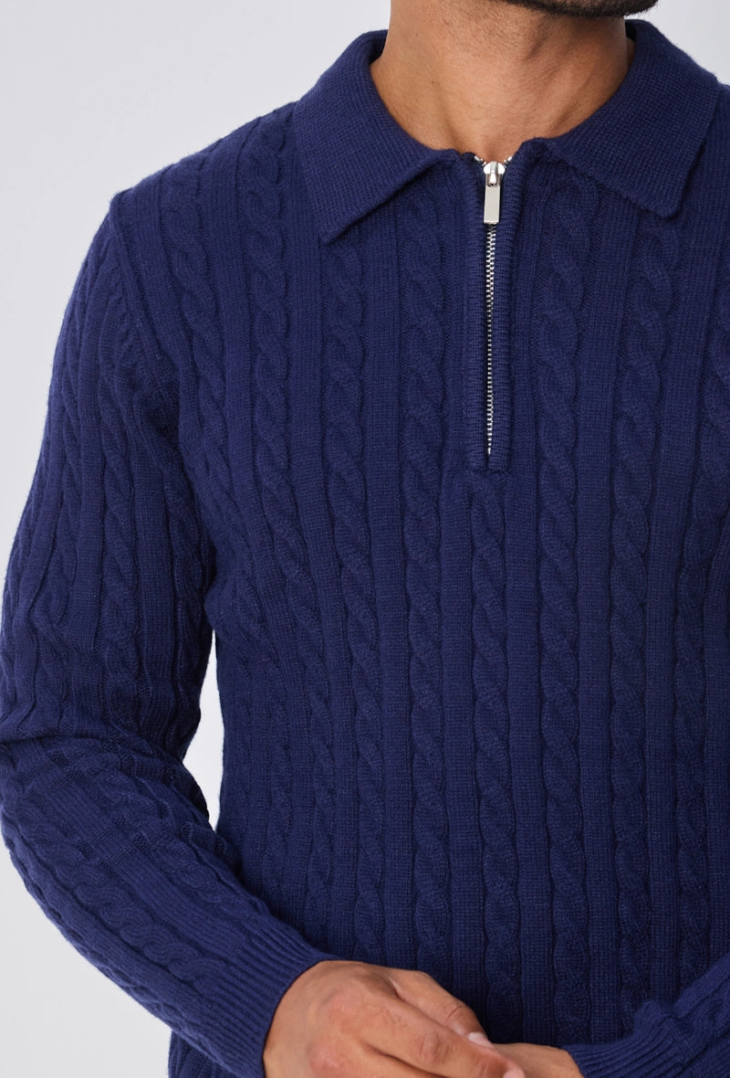 Pull à zip avec motif col polo