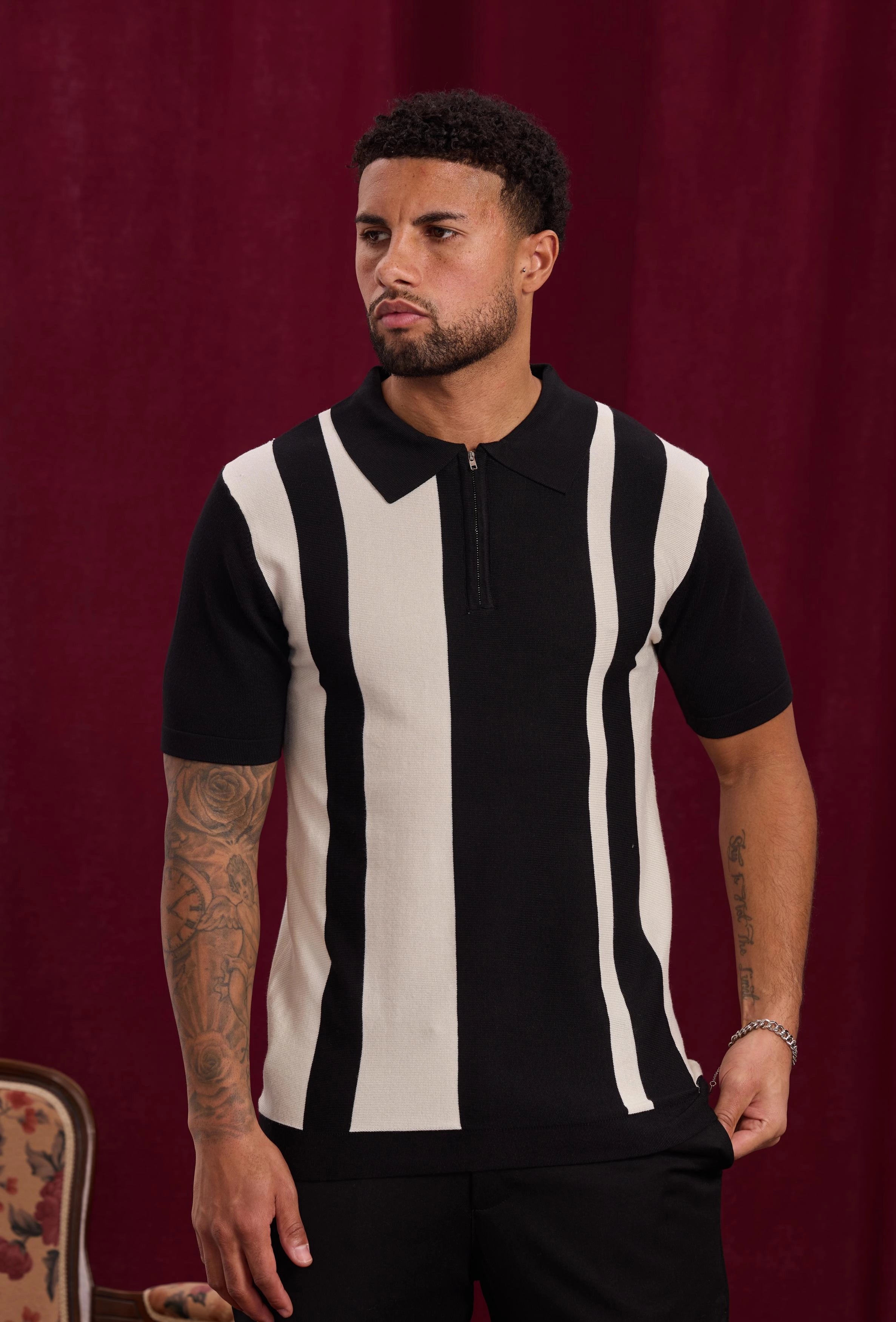 Side-striped zipped polo shirt