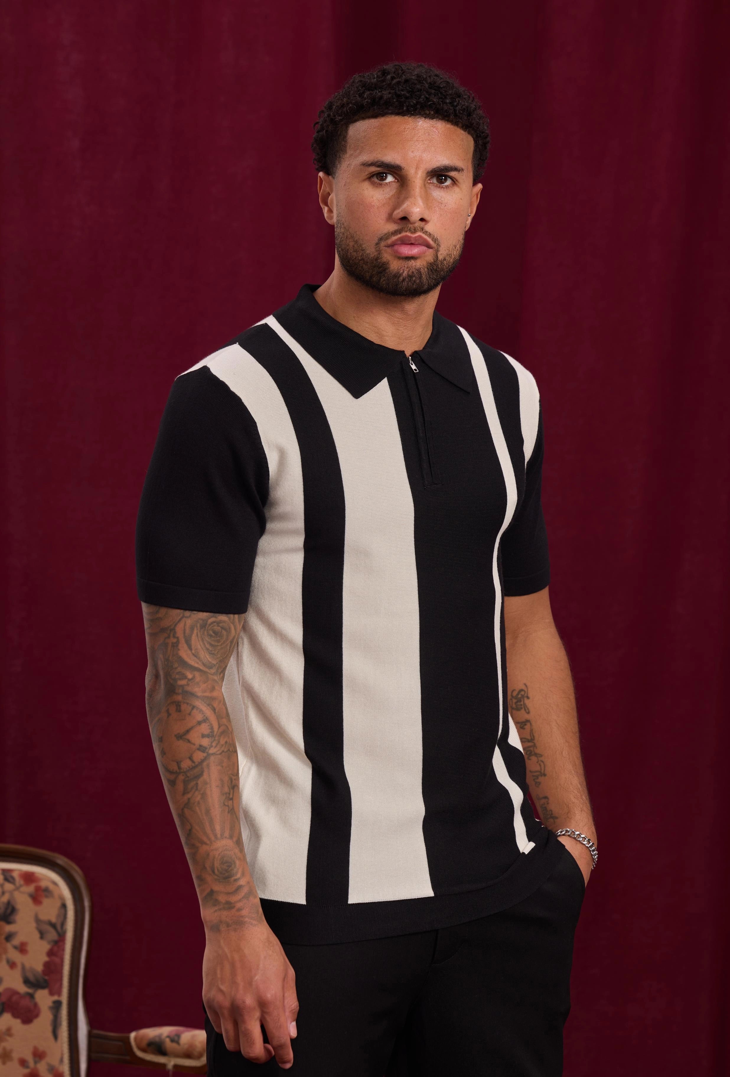 Side-striped zipped polo shirt