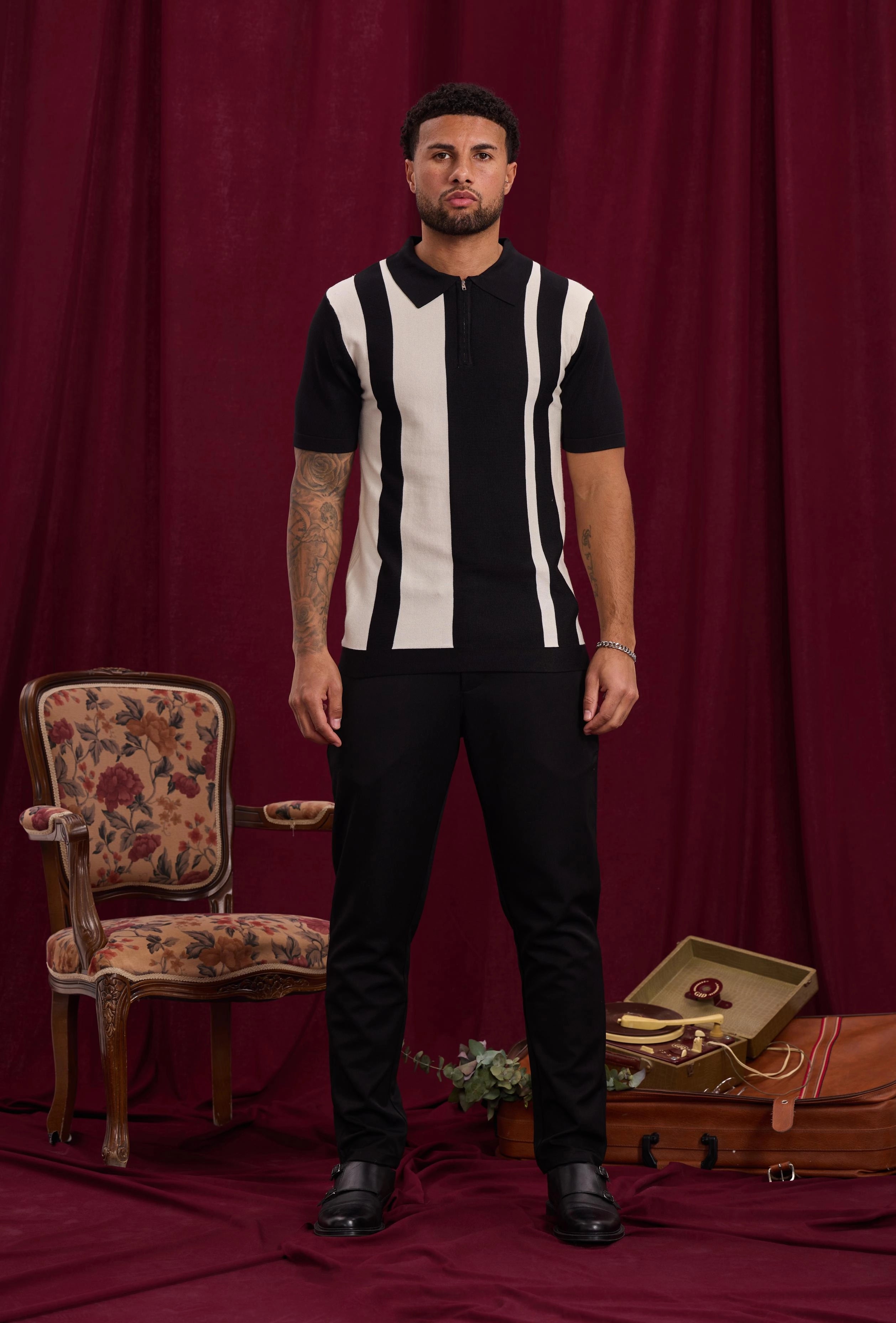 Side-striped zipped polo shirt