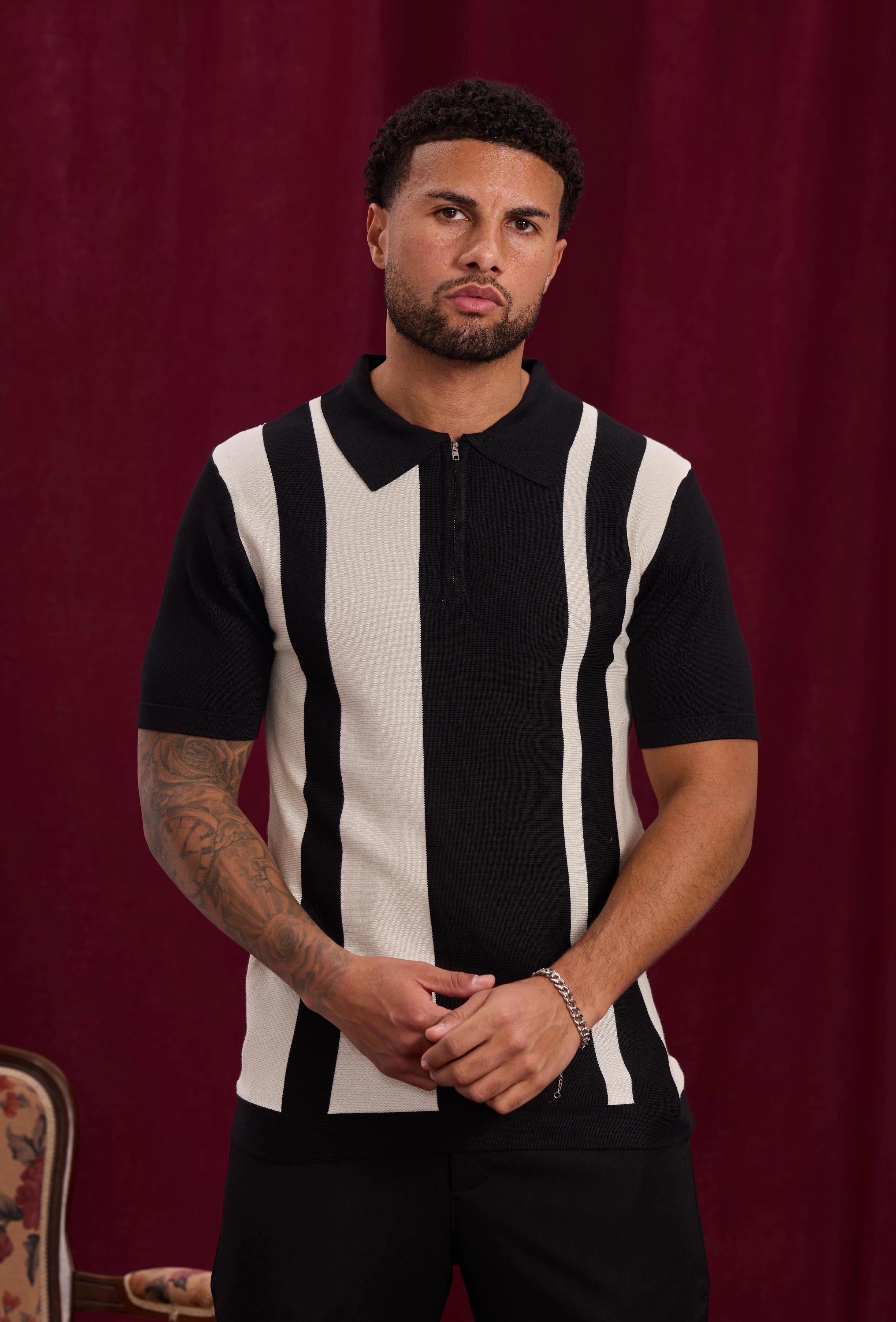 Side-striped zipped polo shirt