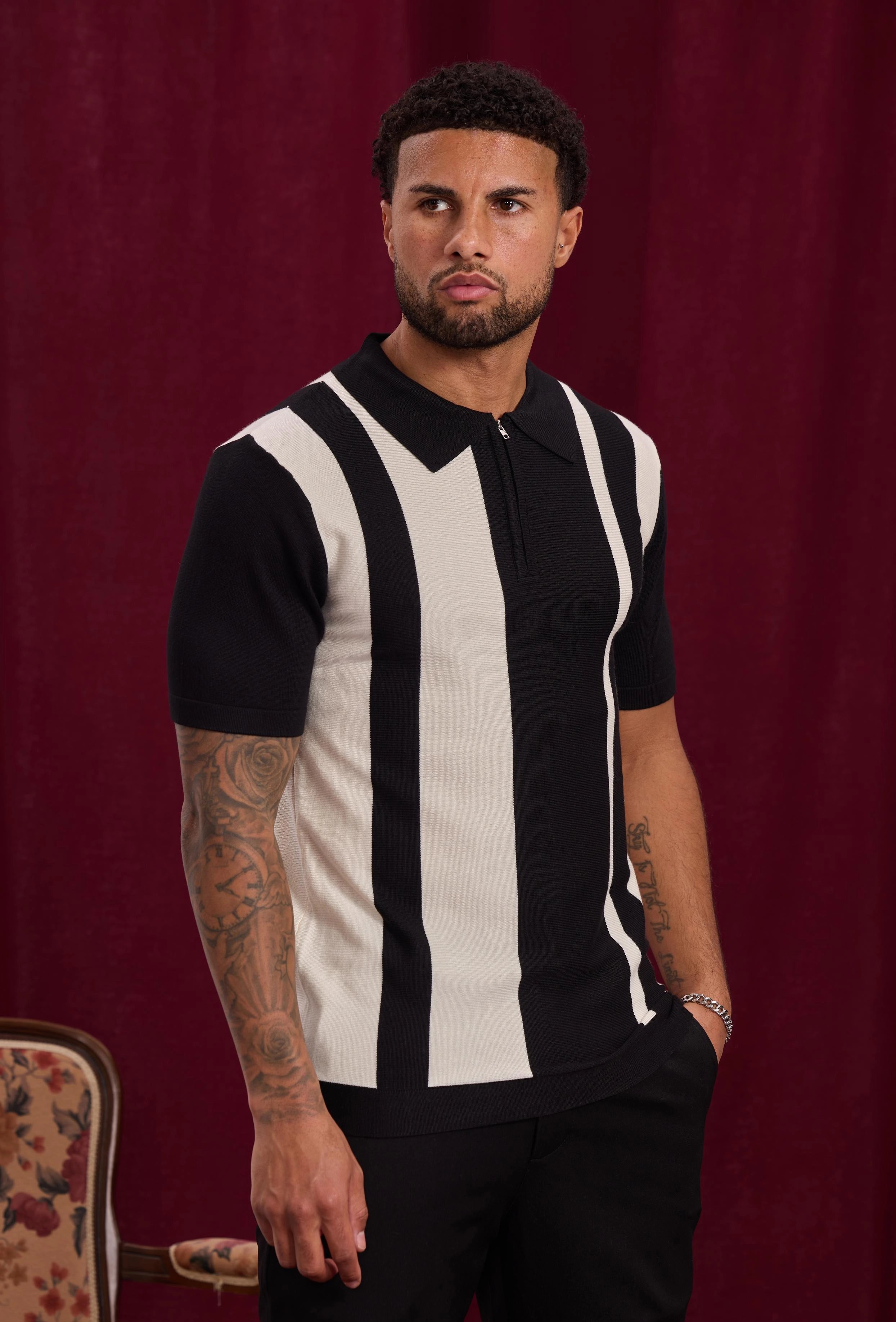 Side-striped zipped polo shirt