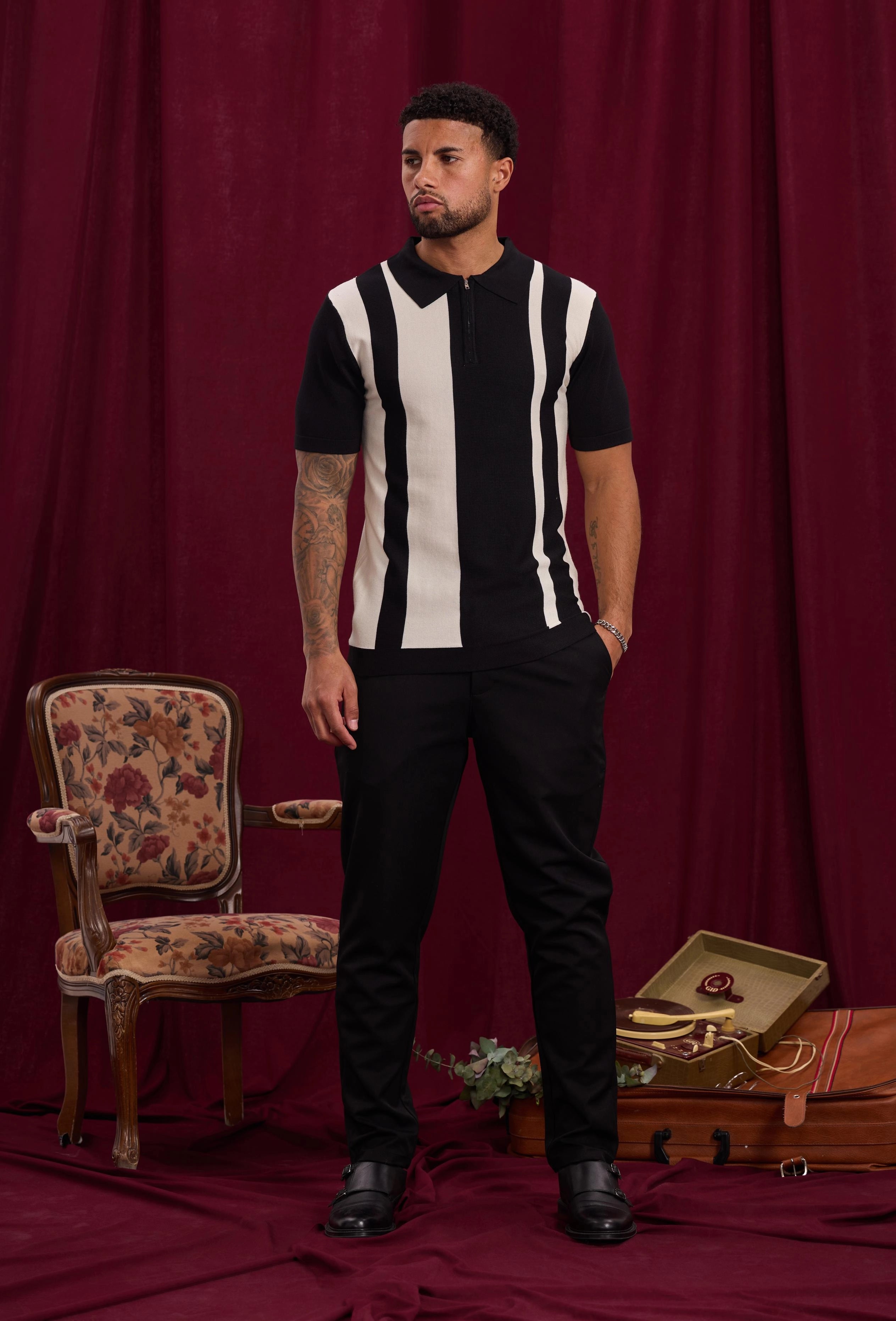 Side-striped zipped polo shirt