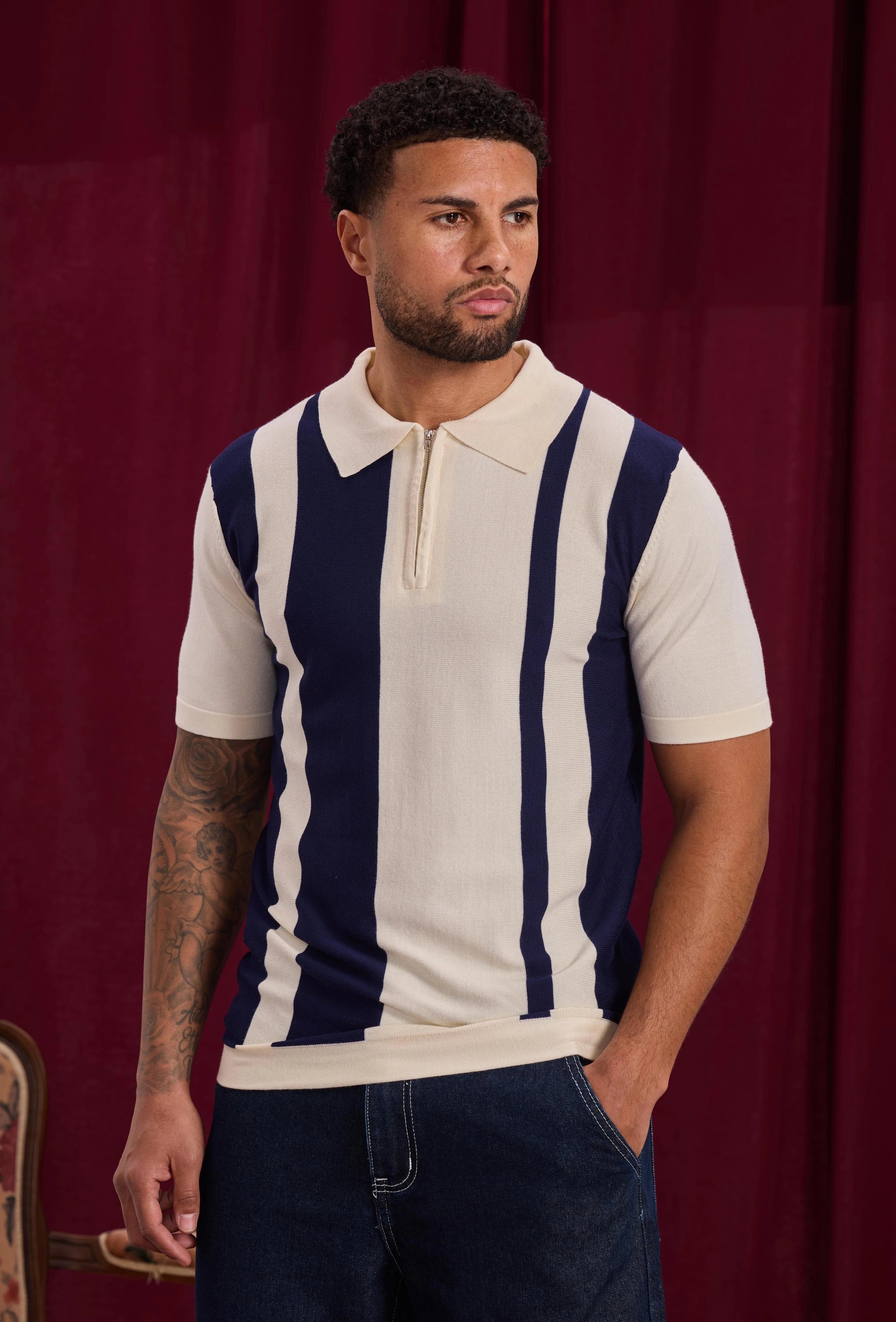 Side-striped zipped polo shirt