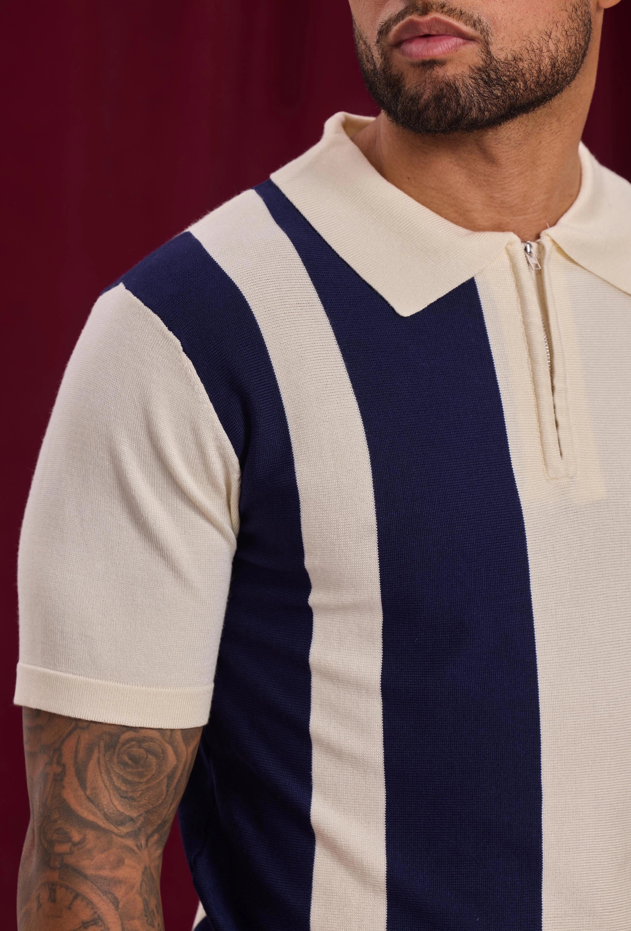 Side-striped zipped polo shirt