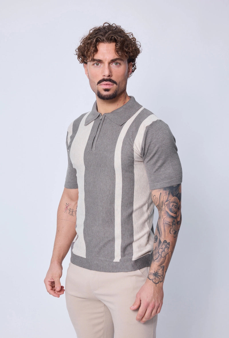 Side-striped zipped polo shirt