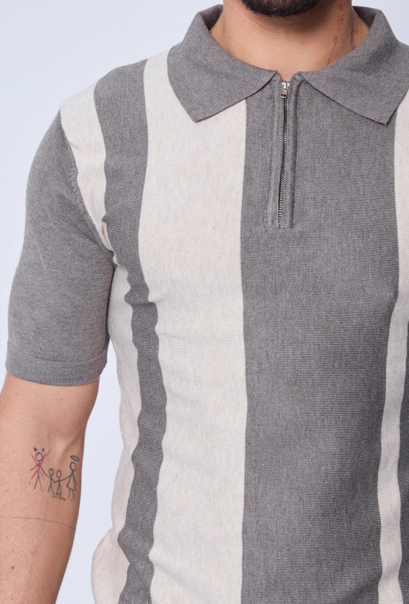 Side-striped zipped polo shirt