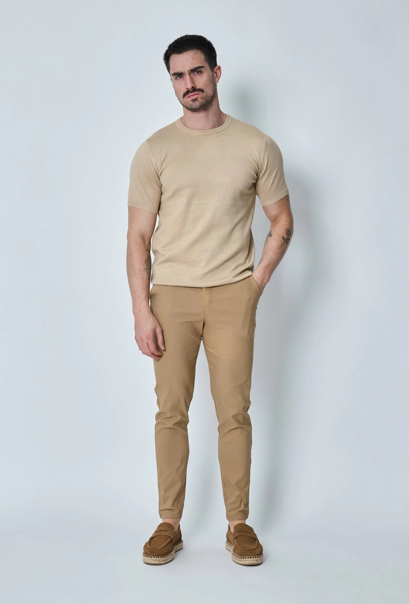 Plain short-sleeved knitted T-shirt