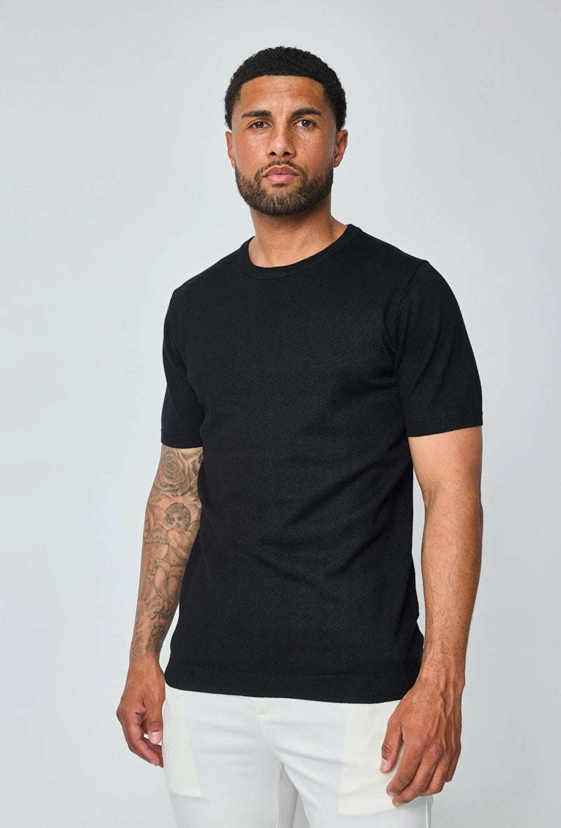Plain short-sleeved knitted T-shirt