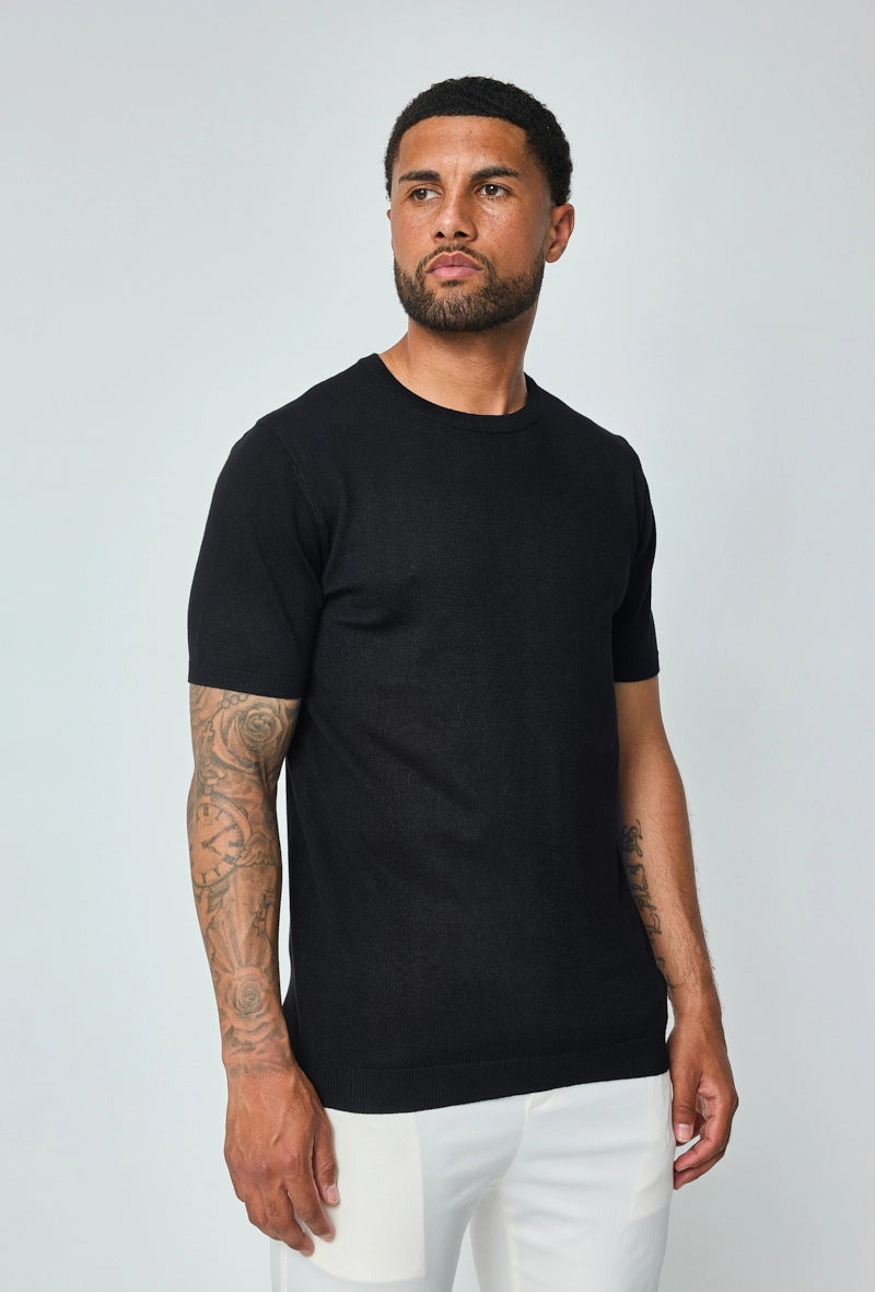 Plain short-sleeved knitted T-shirt