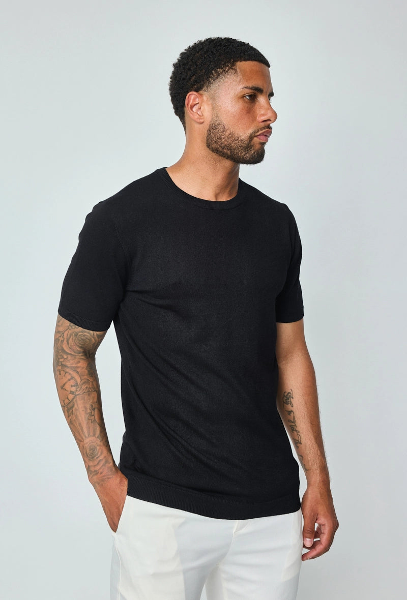 Plain short-sleeved knitted T-shirt