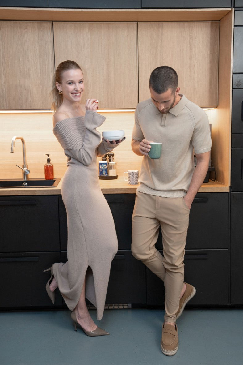 Short-sleeved plain knitted polo shirt