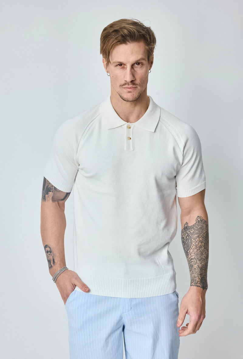 Short-sleeved plain knitted polo shirt
