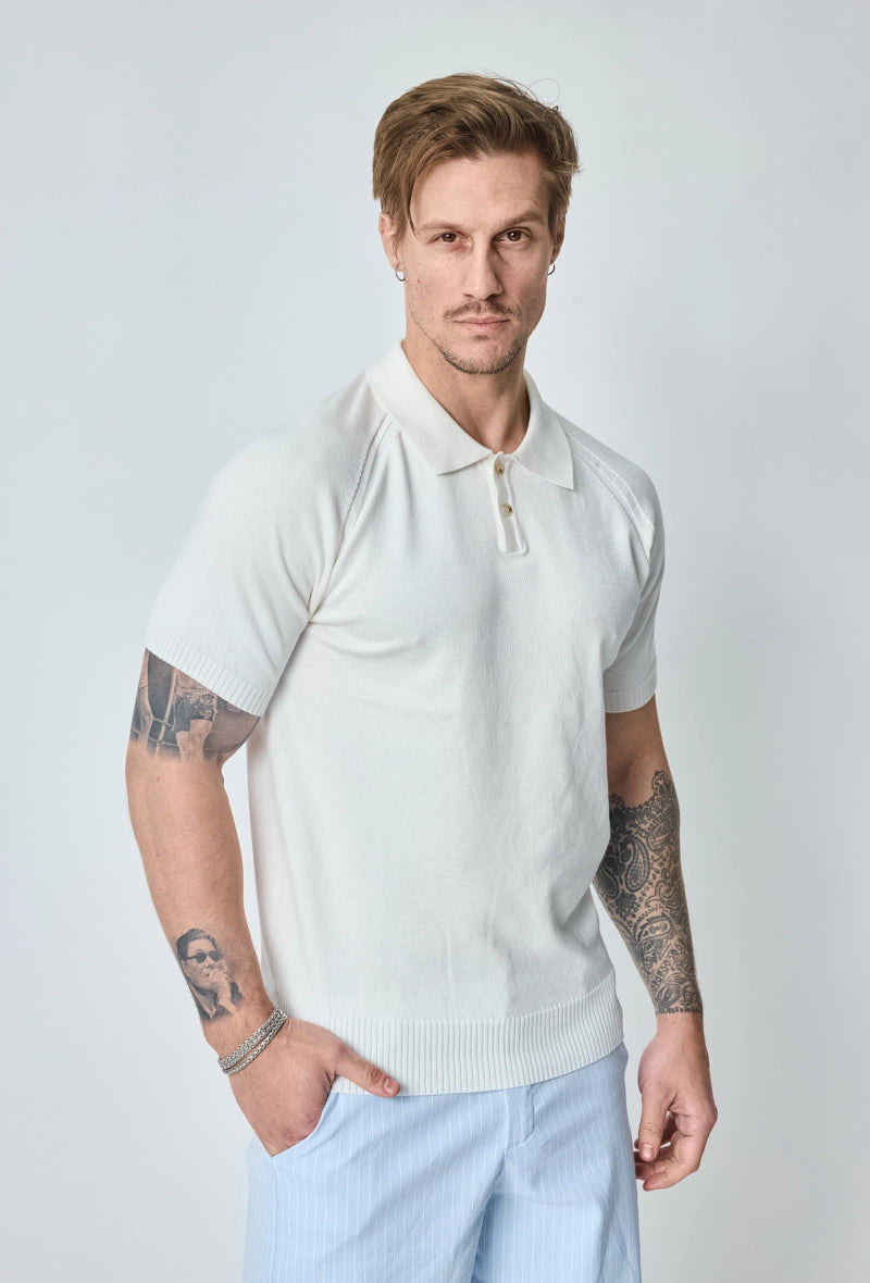 Short-sleeved plain knitted polo shirt
