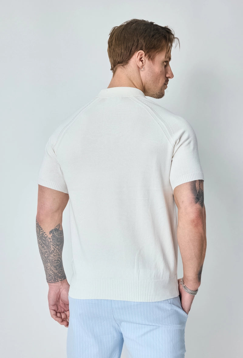 Short-sleeved plain knitted polo shirt