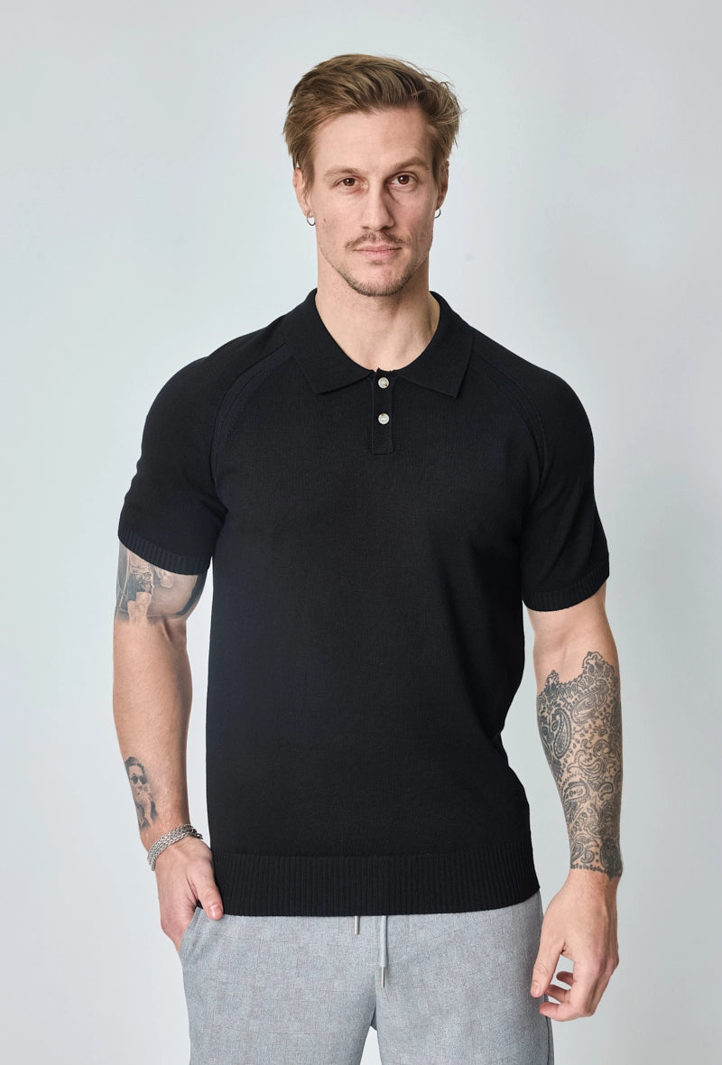 Short-sleeved plain knitted polo shirt