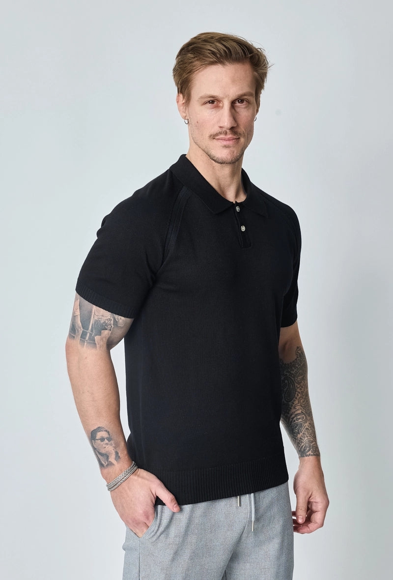 Short-sleeved plain knitted polo shirt