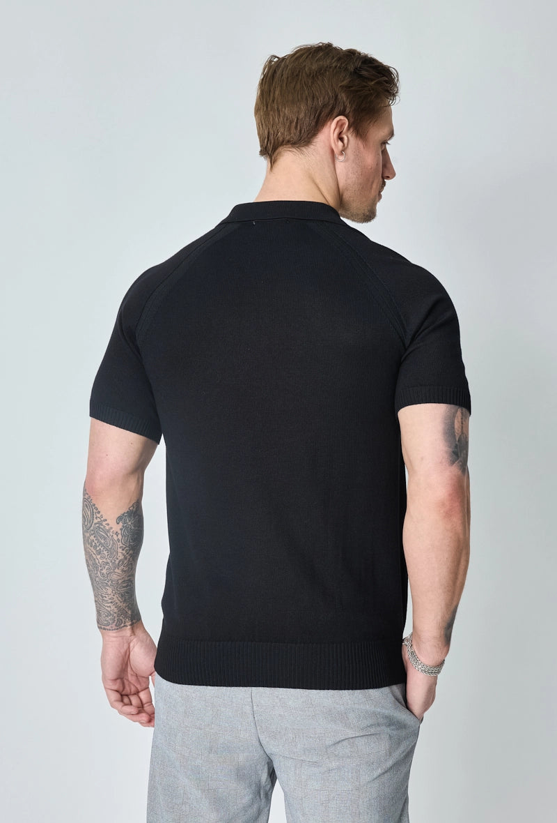 Short-sleeved plain knitted polo shirt