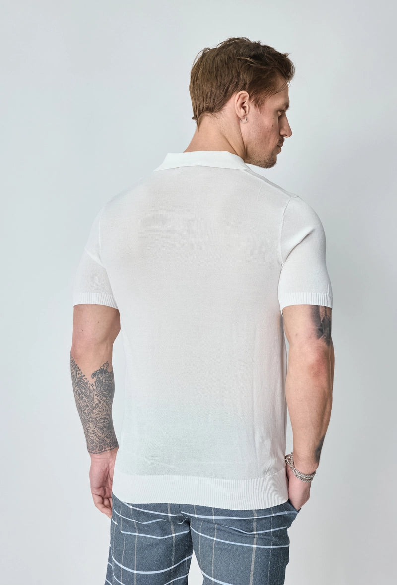 Short-sleeved plain knitted polo shirt