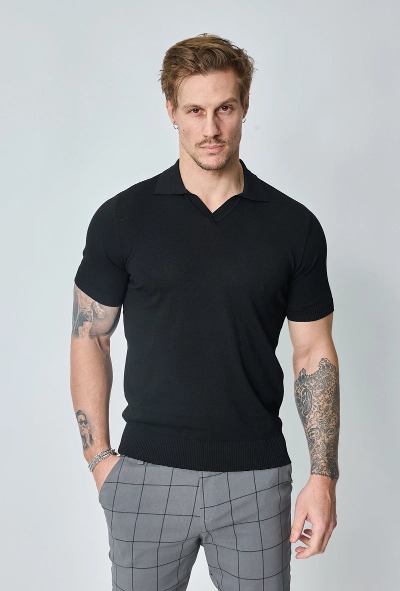 Short-sleeved plain knitted polo shirt