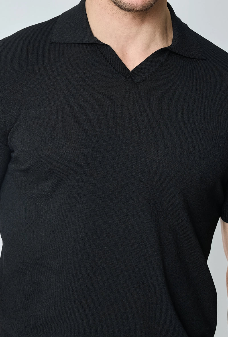 Short-sleeved plain knitted polo shirt