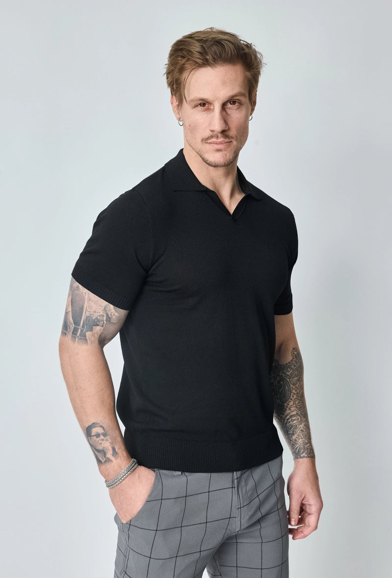 Short-sleeved plain knitted polo shirt