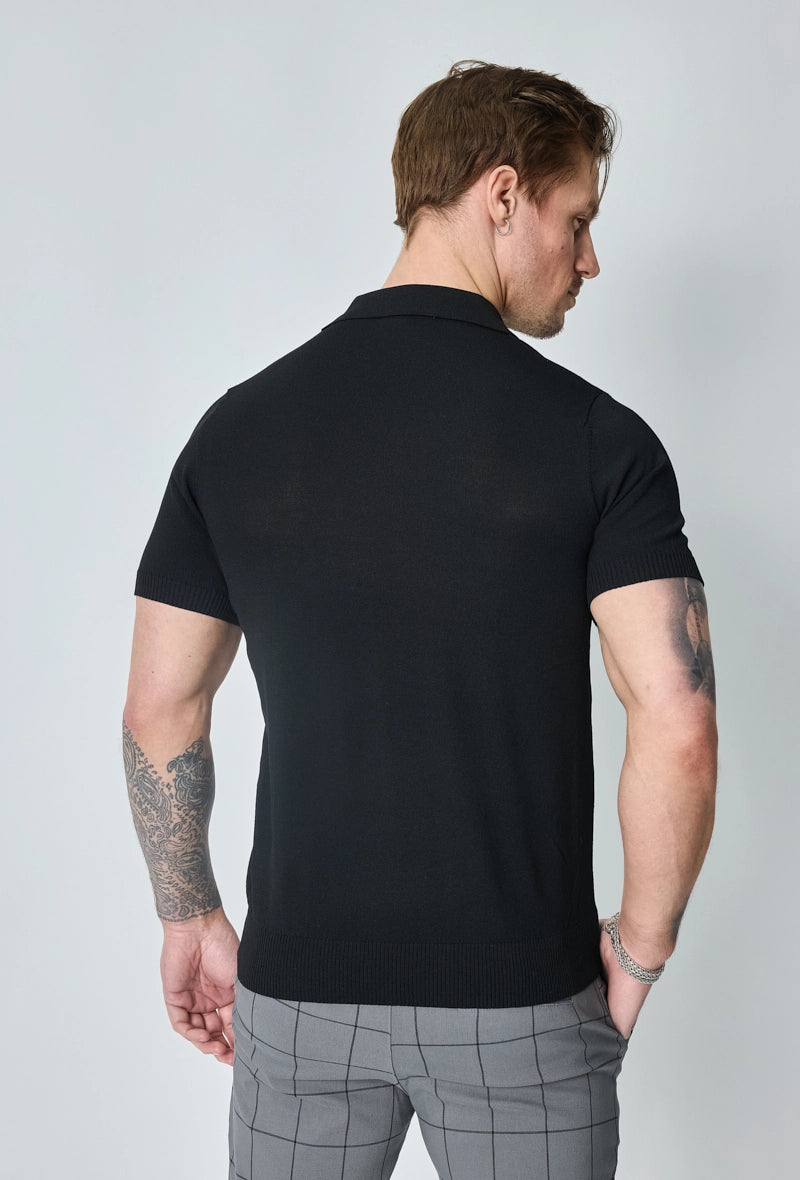 Short-sleeved plain knitted polo shirt