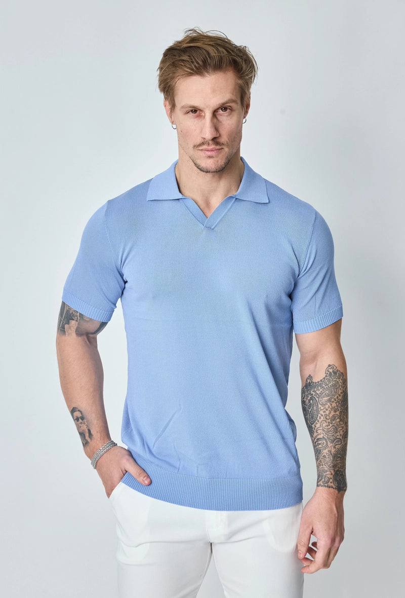 Short-sleeved plain knitted polo shirt